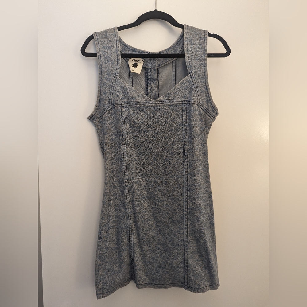 Kroam denim mini dress with lace detail and sip at back, Aussie size 10, us 6